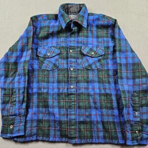Vintage Brewster Shirt Mens L Blue Plaid Button Up Long Sleeve Flannel Wool